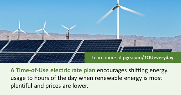 AgencyOnAging4's tweet photo. You can have greater control over your @PGE4Me bill with the Time-of-Use (Peak Pricing 4-9 p.m. Every Day) rate plan. On a Time-of-Use rate plan, PG&amp;E electric customers can choose to shift some energy to lower-cost time periods every day. Learn more at https://t.co/BjM29axZyh https://t.co/OMmMKCbsKq