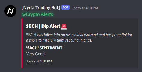 NyriaStocks's tweet photo. Excited to announce more feature additions to our trading bot 🥳

Our bot now samples average Tweet sentiment for dip and entry alerts 👀

And for stock alerts, it even displays individual results such as '$SPY calls' and '$SPY puts'.

Try it today at https://t.co/VHuTfTow6D⚡️ https://t.co/0dKQ8D96nL
