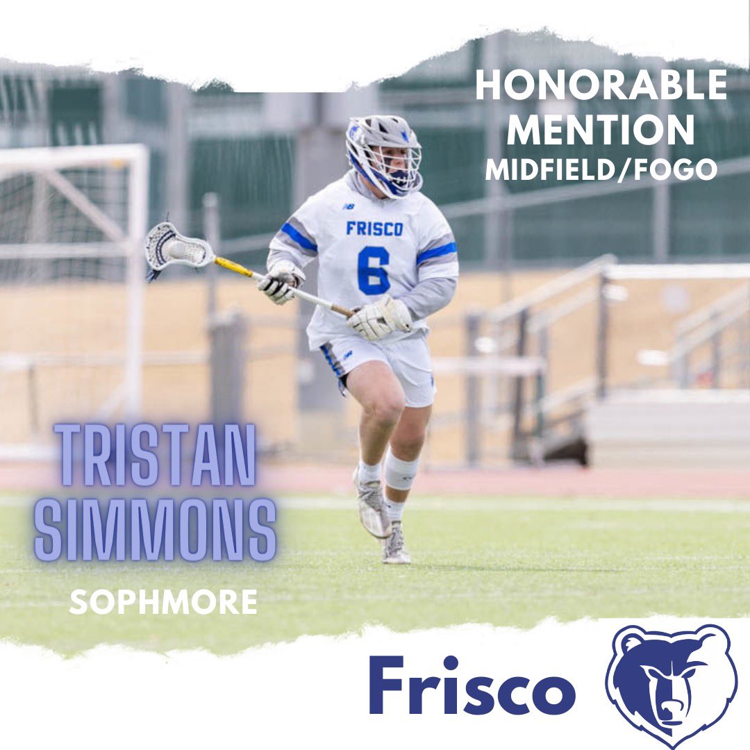 Congratulations to Tristan Simmons for being awarded Honorable Mention Midfield/FO!!
#RESPECT #frisco #friscolacrosse