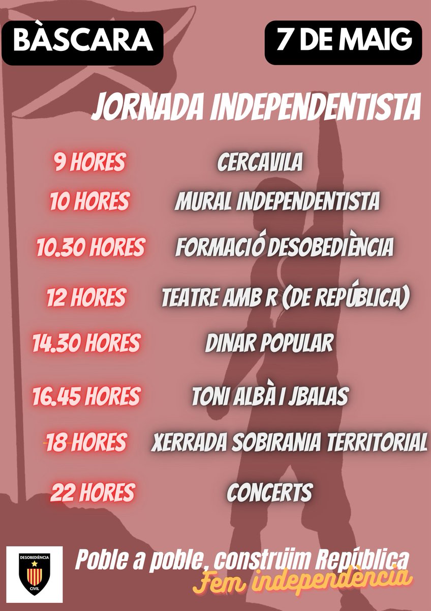 desobedcivil's tweet photo. Poble a poble Construïm República. Fem Independència ✊
El proper 7 de maig comencem una campanya d'empoderament popular.
Tenim la força de la gent 💪 

#AixequemNos
#AlliberemNos https://t.co/b7tC1z0Rqo