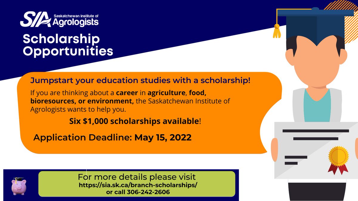 Do you know a #student pursuing a career in #agriculture #food #bioresources or #environment? Encourage them to apply for a #scholarship today! Deadline: May 15, 2022 sia.sk.ca/branch-scholar…