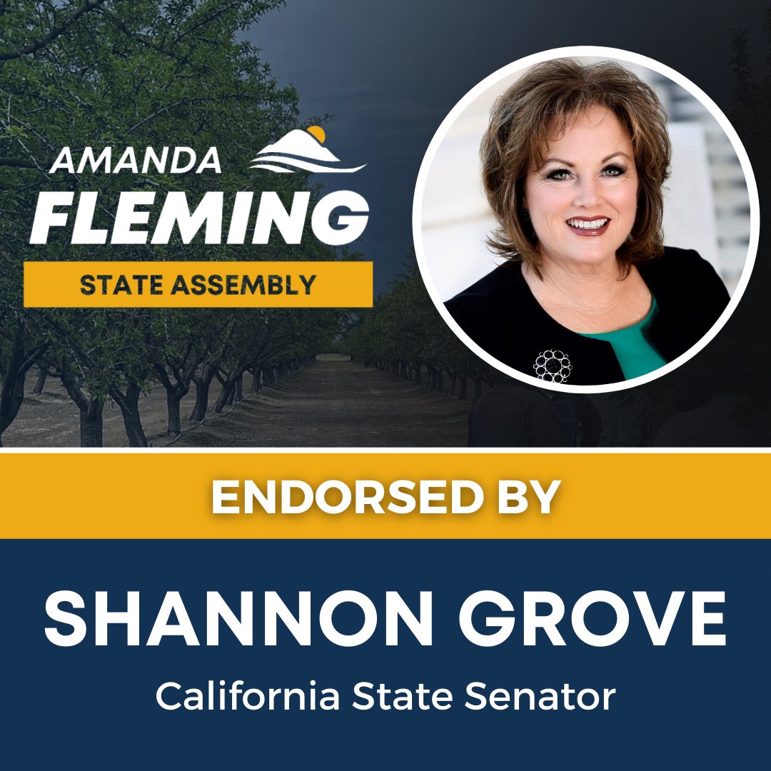 AmandaFlemingCA's tweet photo. I am thrilled to announce the endorsement and support of State Senator Shannon Grove for my campaign in California’s 27th Assembly District. 

The district spans across Fresno, Madera, and Merced Counties. Join the team at https://t.co/2374C437WN!

#AD27 https://t.co/ID3908rsR4
