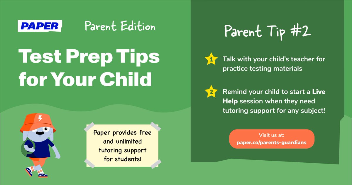 monroviaschools's tweet photo. Parents and families! Paper offers free 24/7 tutoring for over 200+ subjects.
Help your child prepare for tests by reminding them that they have access to free, 24/7, expert tutoring support from Paper! #PaperPrep #FreeTutoring https://t.co/RmveUGM6U3