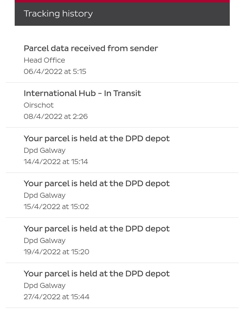 breentj's tweet photo. Trying to contact @dpdireland about a package they have held for over 2 weeks now with no communication. Local depot don't answer the phone. Customer service line rings and hangs up before talking to anyone. Embarrassing. https://t.co/ndryxOu86H