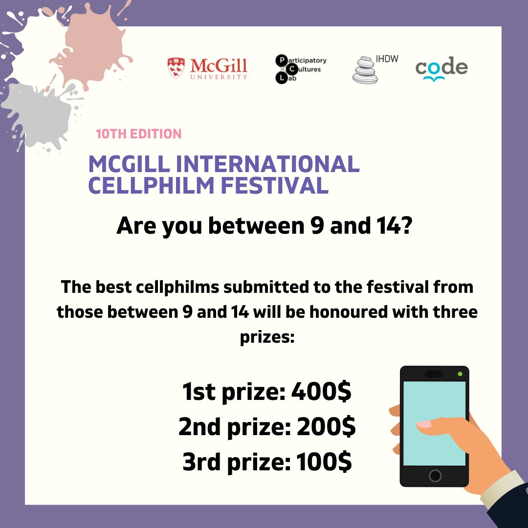 📢 Calling all those between 9 and 14 📢 
What does "Re-imaginings" mean to you? Tell us through cellphilm!
This year's Festival has prizes to be won in four  categories: Community Engagement, Individual, Youth (9-14), and Under 8. Stay tuned to learn more !