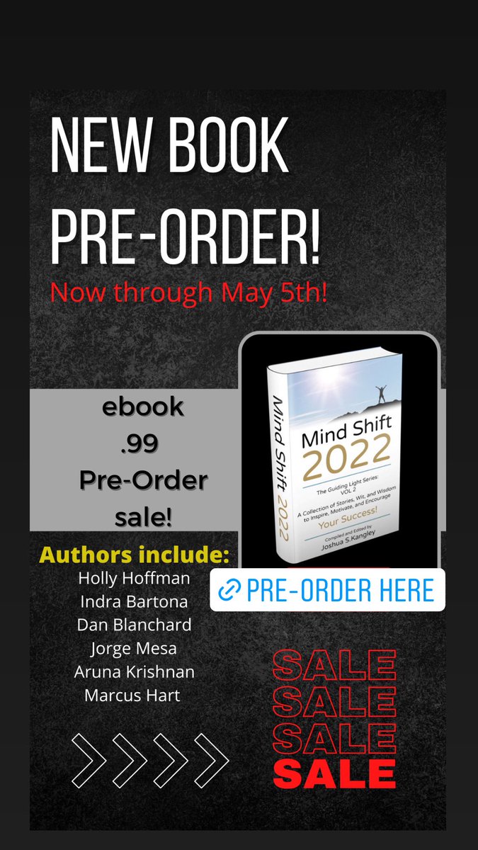 JoshuaKangley's tweet image. If anything I’ve shared has brought value to you please consider pre-ordering my new book, Mind Shift 2022. Amazing authors and thought leaders have contributed @Indra_Bartona @LeadThatThing @HollyHoffmanS21 and many more! 

Pre-order here: amazon.com/dp/B09XH1PLKB/…