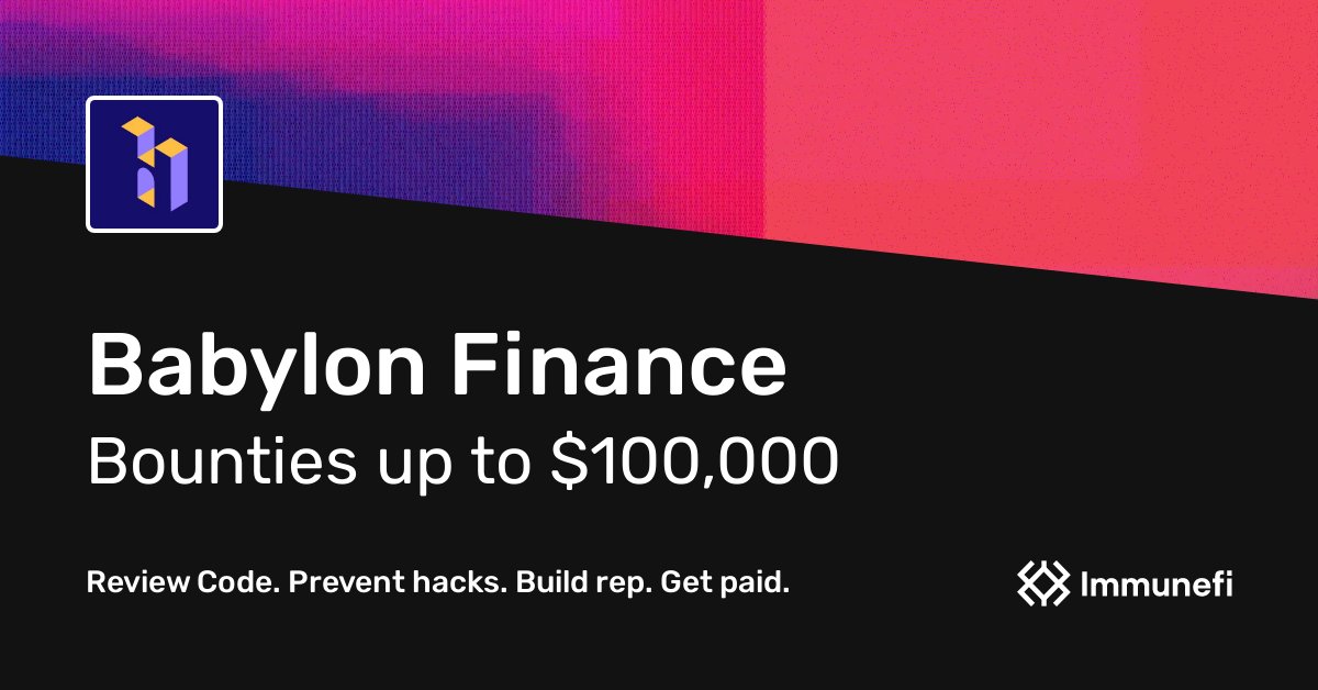 Are you an experienced #DeFi Hacker?

Help us find smart contract bugs and get rewarded 🔍 

💰💰💰 Up to $100k for Critical smart contract bugs.

immunefi.com/bounty/babylon…

#DeFi #security