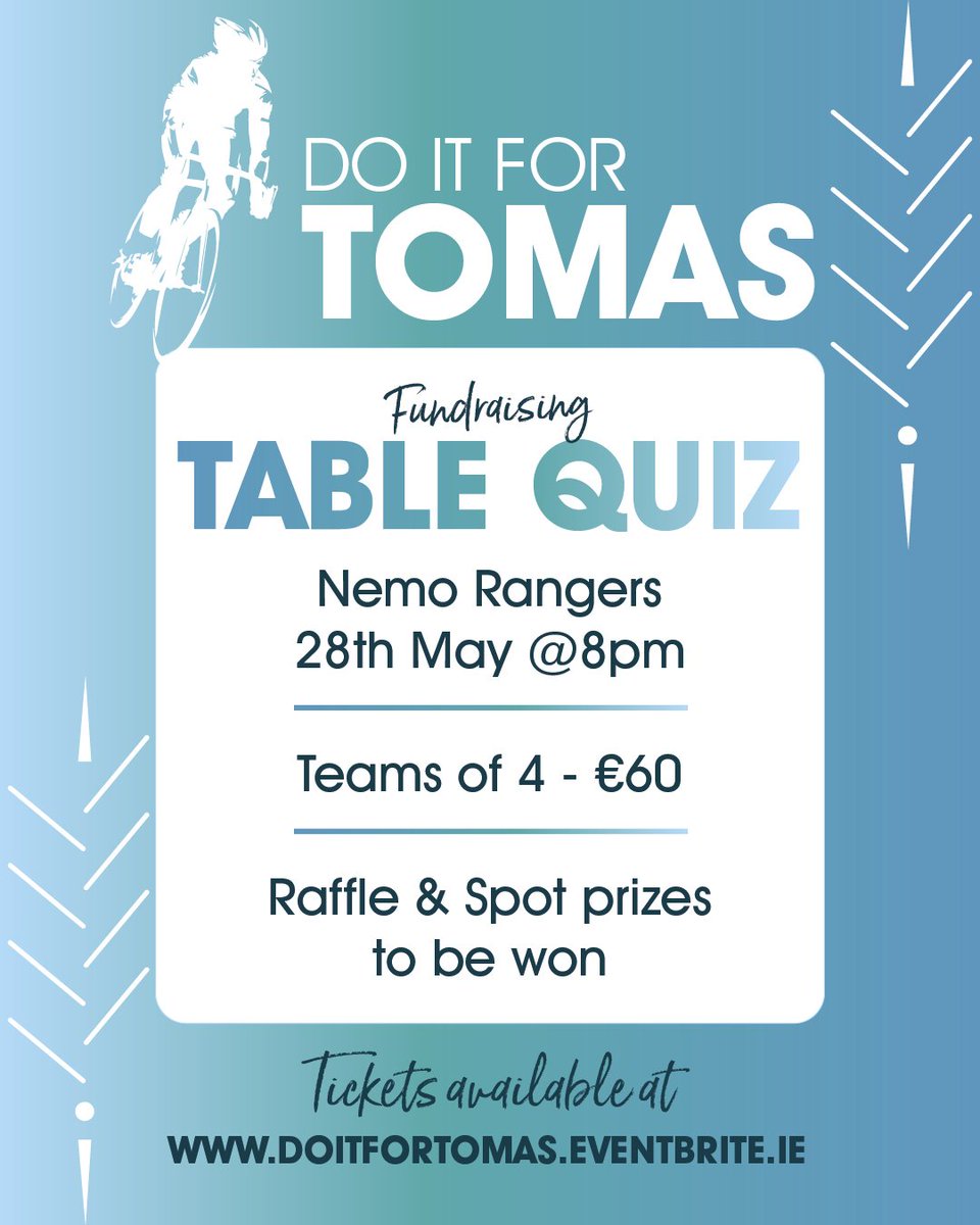 richscal's tweet photo. Please support our tablequiz and fundraising social night for our friend Tomas on his road to recovery. Plenty of prizes on the night, sponsor a table or donate.
More info and tickets at: https://t.co/MToUONnttV https://t.co/7GNSyl2f16