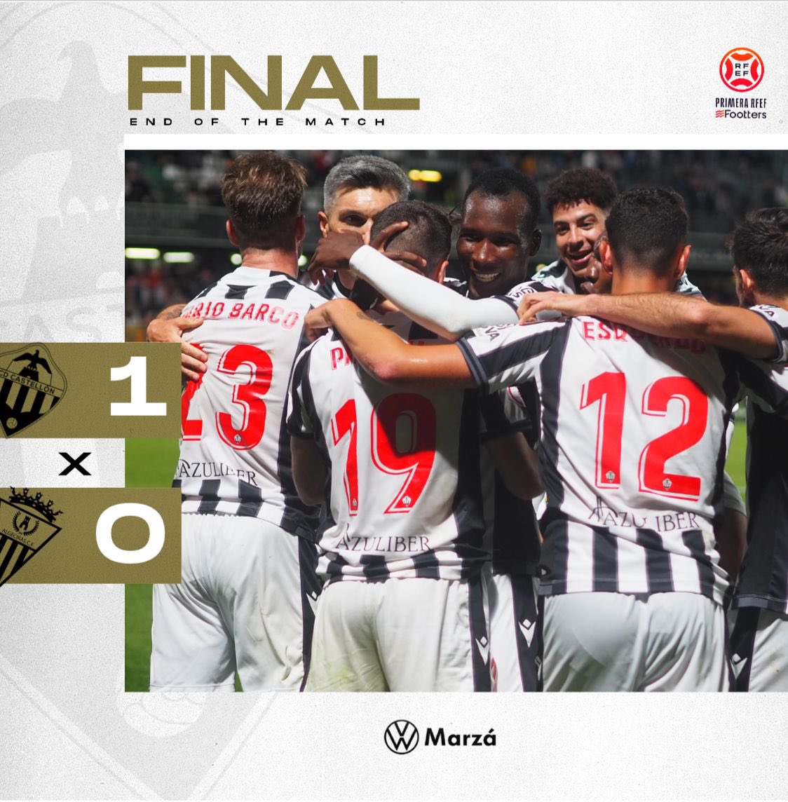 CDCastellon's tweet photo. FINAL FINAL FINAAAL DEL PARTIDO (1-0)

VICTORIA DEL @cdcastellon EN #CASTALIA🏟 GRACIAS AL GOL DE PABLO HERNÁNDEZ 

#PPO100👂 https://t.co/sXXQ33LrVK