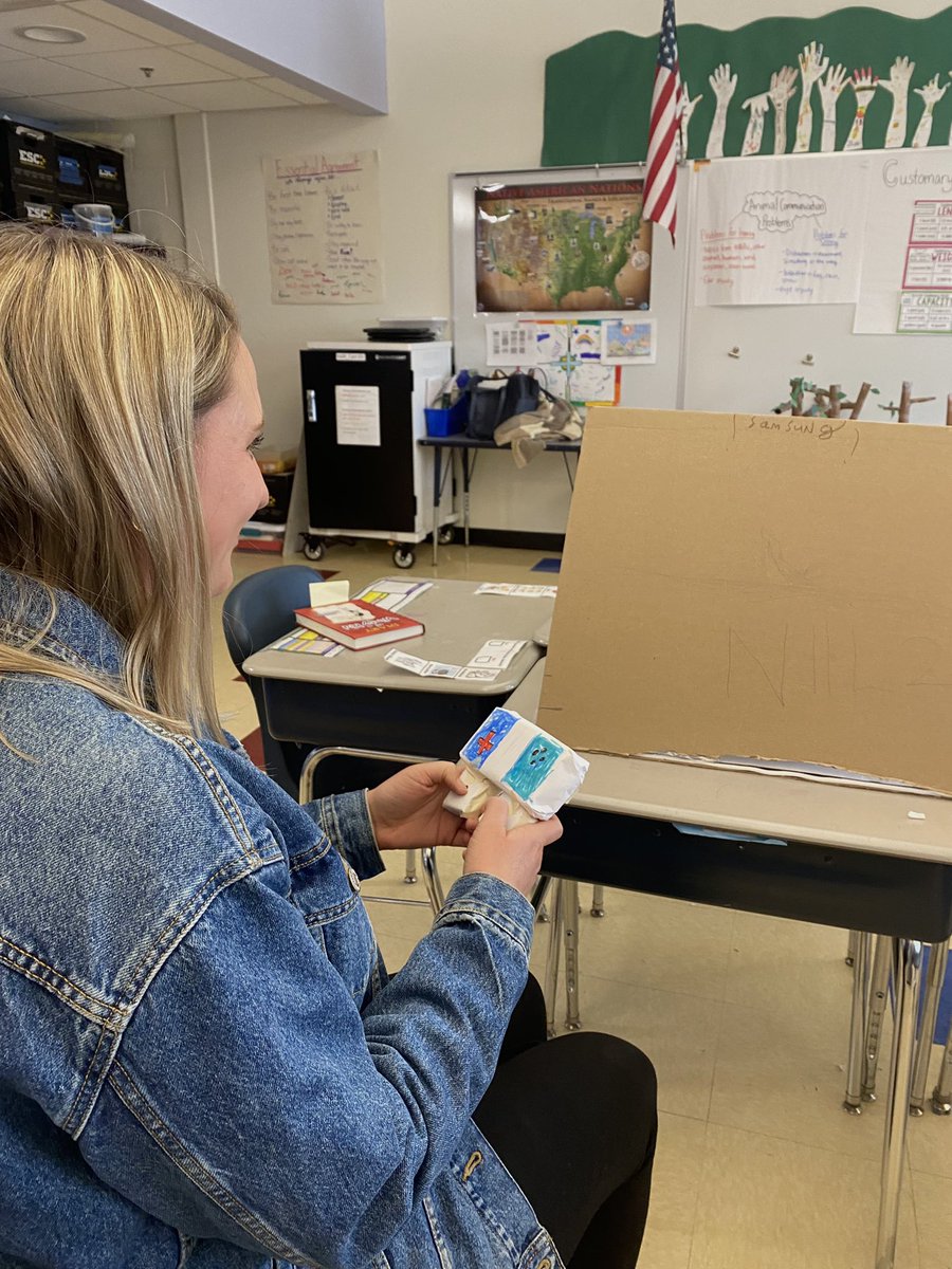 Ms_DeGroff's tweet photo. This weeks community building activity was a hit! Students worked in groups to design and build a toy out of recycled materials. Creations included a remote control car, a ball toss game, a basketball hoop and a PS5 with multiple controllers! https://t.co/uPhjCUMYZA