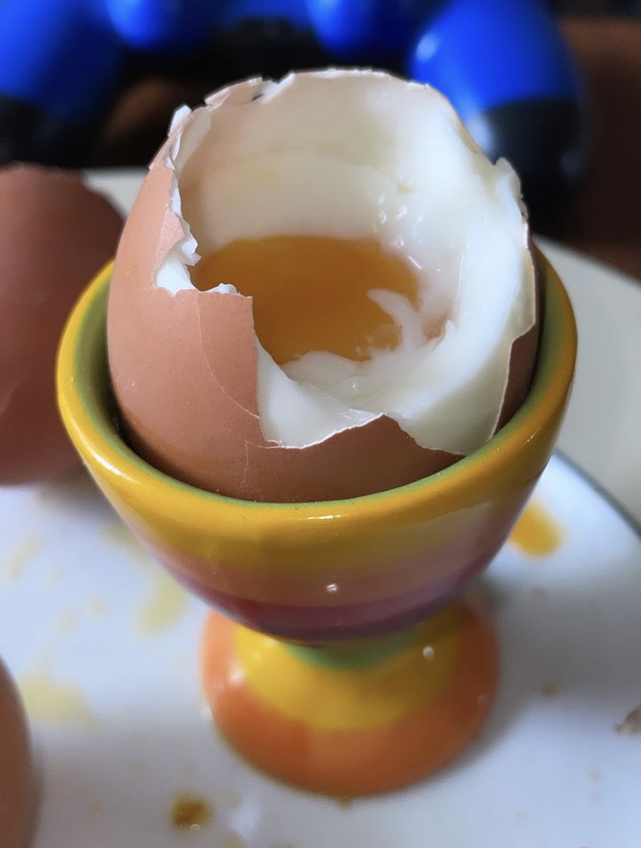 Anna__Demetriou's tweet photo. My partner's sister messaged saying saying "Why is Anna eating an egg in the shell" and I DIED 😂💀 I forget that dippy eggs are not a thing in North America. It is a morning ritual for me though, three of these, salt and pepper, buttery toast dipped in. Happy 🥚#Eggs https://t.co/iKqFZxlQij