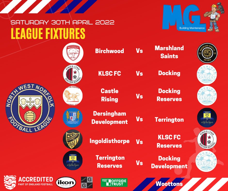 Today's fixtures in the MG Building Maintenance North West Norfolk League