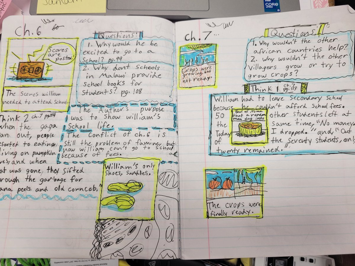 MrsCKopka's tweet photo. Another week of successful #thoughtnotes and #doodlebooks for #TheBoyWhoHarnessedtheWind from @studysync https://t.co/0uuYwoq79S