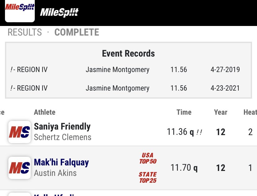 Saniya Friendly absolutely flying this morning in the 100M Regional Prelims! Set a new meet record and broke her own school record while also advancing to the Finals in the 200M! <a href="/MsASirizzotti/">Amy Sirizzotti</a> <a href="/SamuelClemensHS/">samuelclemenshs</a>