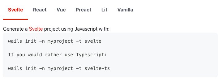 twsnmp's tweet image. 久しぶりに #wails で新しいプロジェクト作ろうと思ったら
利用できるフレームワークが増えていた。

wails.io/docs/gettingst…