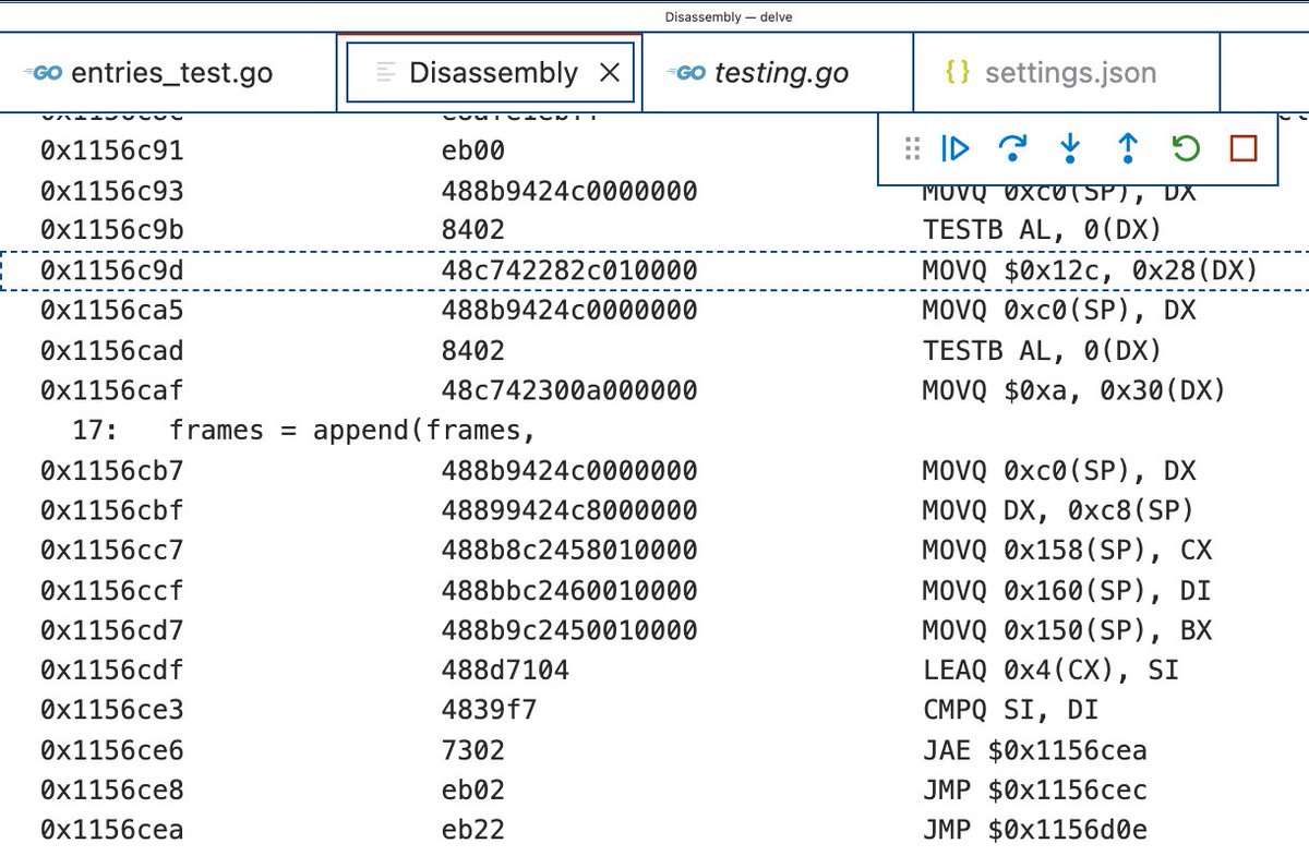 belbaoverhill's tweet photo. Debugging hidden gem π€«πβ¨
Disassembly View! β€οΈ
#debugging #golang is more fun with #delve & #VSCodeGo
Credit: @suzmue for making this real and Delve maintainers Polina, Alessandro for such thorough review work! https://t.co/e9clrlxUVh
