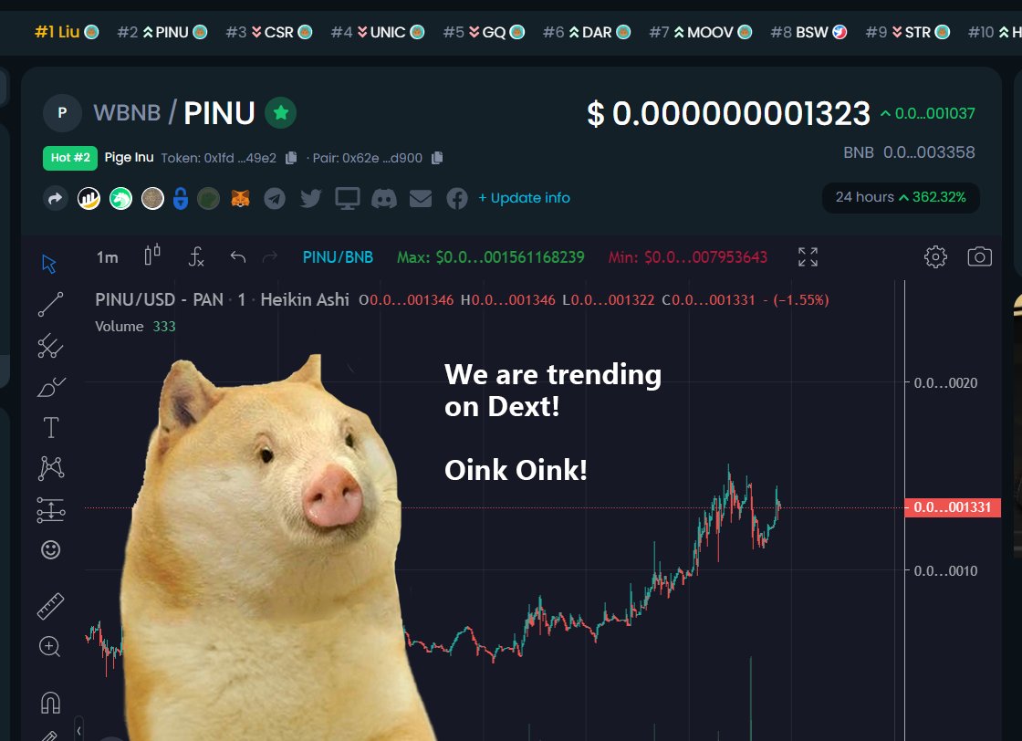 PigeInu's tweet photo. We are trending #2 on DEXT!

We are just warming up, this is just the beginning

100x from here loading.....

OINK OINK! 🐽🐽

#PIGE #PigeInu #BSC #BSCGems #Memecoin #Cheems #BabyDogeCoin #dogecoin #ShibaInu https://t.co/cnkGovSpe7
