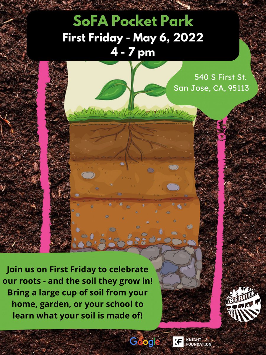 Friday May 6 at SoFA, we are celebrating our roots by talking about the soils they grow in. Participants will have the opportunity to bring soil from their homes, gardens and schools. Come learn what makes up your soil's color and texture, and learn what you can do to improve it.