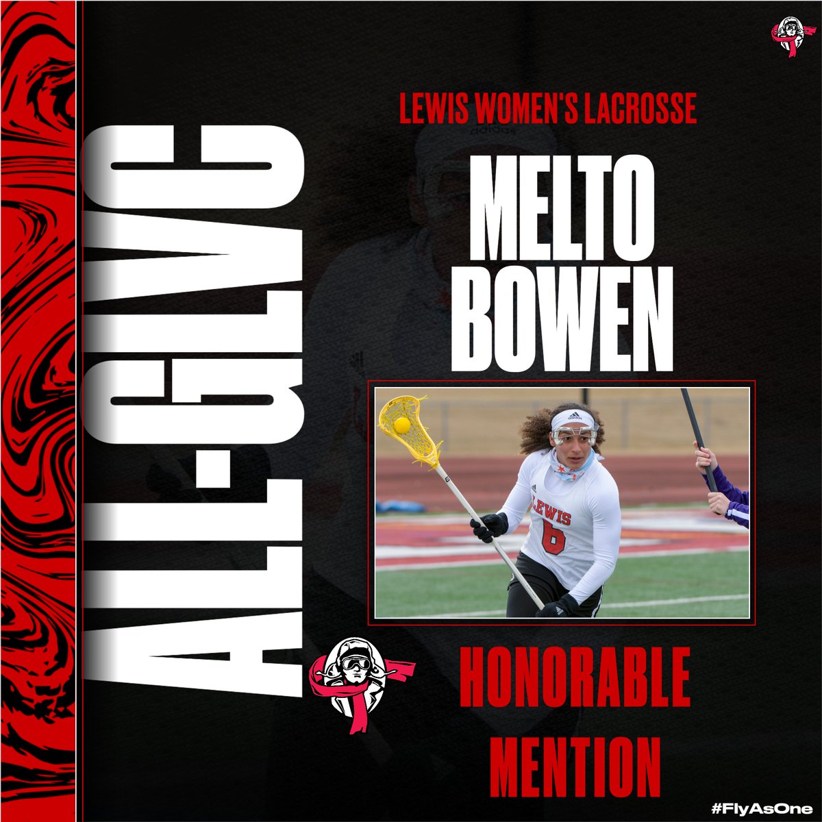 Congrats to <a href="/lewiswlax/">LewisWLAX</a> Melto Bowen on being named to the #GLVCwlax All-GLVC honorable mention team on Friday. She scored five goals, won 36 draw controls and scooped up 23 ground balls this season #FlyAsOne