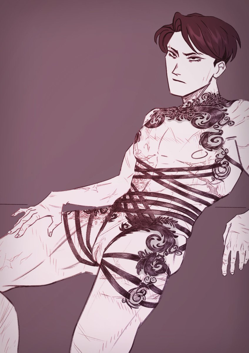 enneiav's tweet photo. my part of the art trade with the wonderful @0023atn, who drew such a fantastic lingerie levi for me! they chose the bodycage for this one 😌 https://t.co/0x9wKczI0x
