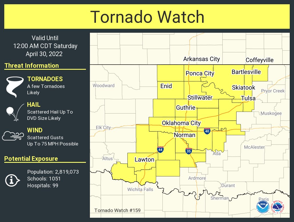 NWStulsa's tweet photo. A tornado watch has been issued for parts of Oklahoma until 12 AM CDT https://t.co/GDmlEmUqNn