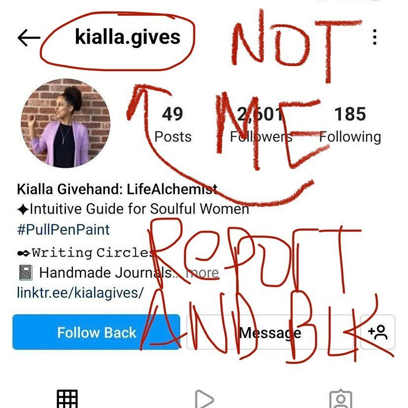 KialaGivehand's tweet photo. They are back. Please block and report and do not give them money. 
@instagram please do better. @instagramforbusiness please do better. 
.
.
.
.

#lifealchemy #creativityeveryday #multipassionate #creativewoman #creativelifehappylife #kialagivehand #cre… https://t.co/Y4uBRG15Dv https://t.co/bduW7OqJCT