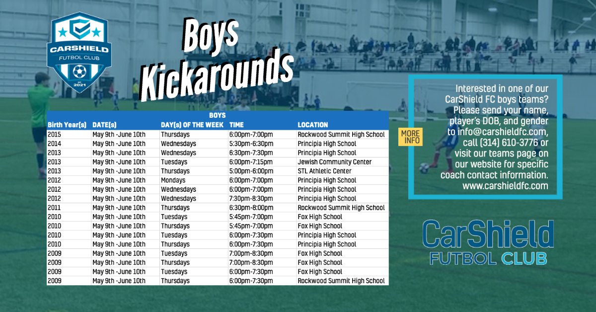 carshieldfc's tweet image. Can&apos;t stop thinking about the new CarShield FC.  Come try it out for yourself and bring a friend.  Find your new soccer family! More Info: buff.ly/3ks0QoW
#carshieldfc #bettertogether #carshield