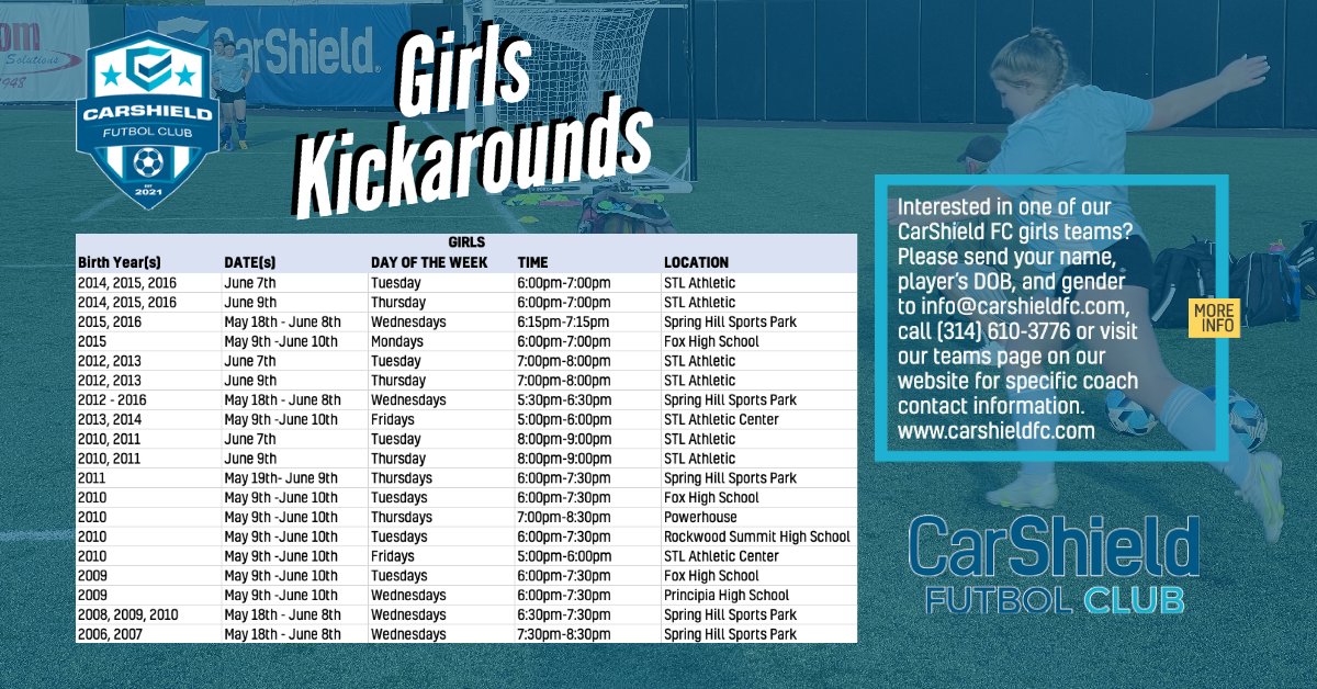 Can't stop thinking about the new CarShield FC.  Come try it out for yourself and bring a friend.  Find your new soccer family! More Info: buff.ly/3ks0QoW
#carshieldfc #bettertogether #carshield
