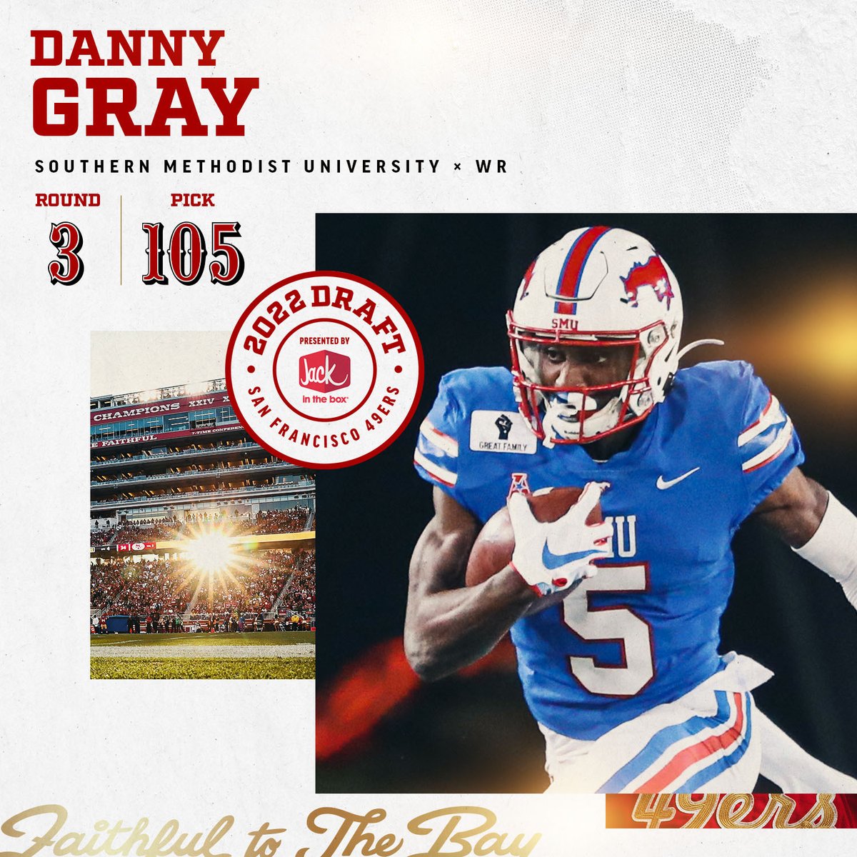 Adding another weapon to the offense Welcome to The Bay @DGray_5! #49ersDraft