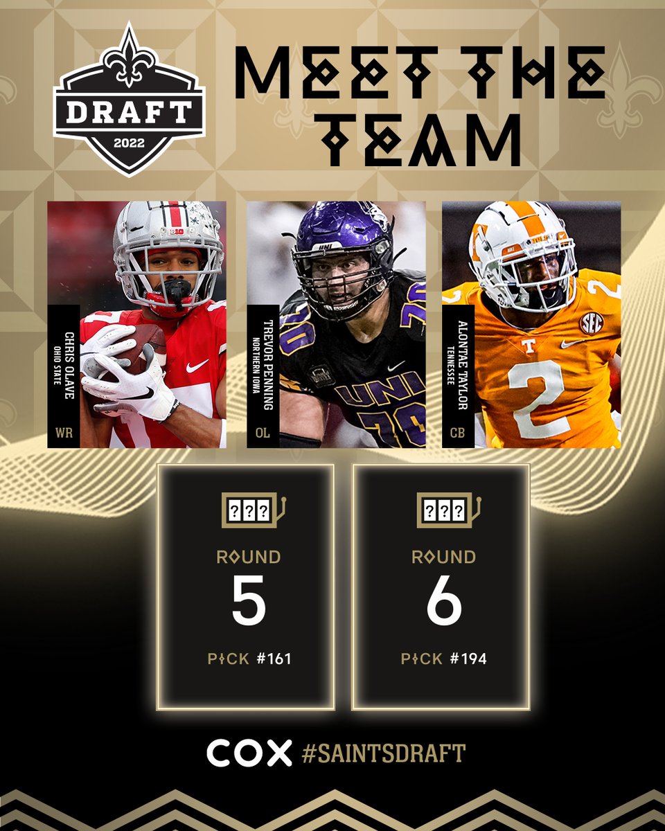 Saints's tweet photo. Olave &amp; Penning &amp; Taylor (&amp; two more as of now)

#SaintsDraft⚜️ @CoxComm https://t.co/01qeh0zkkE
