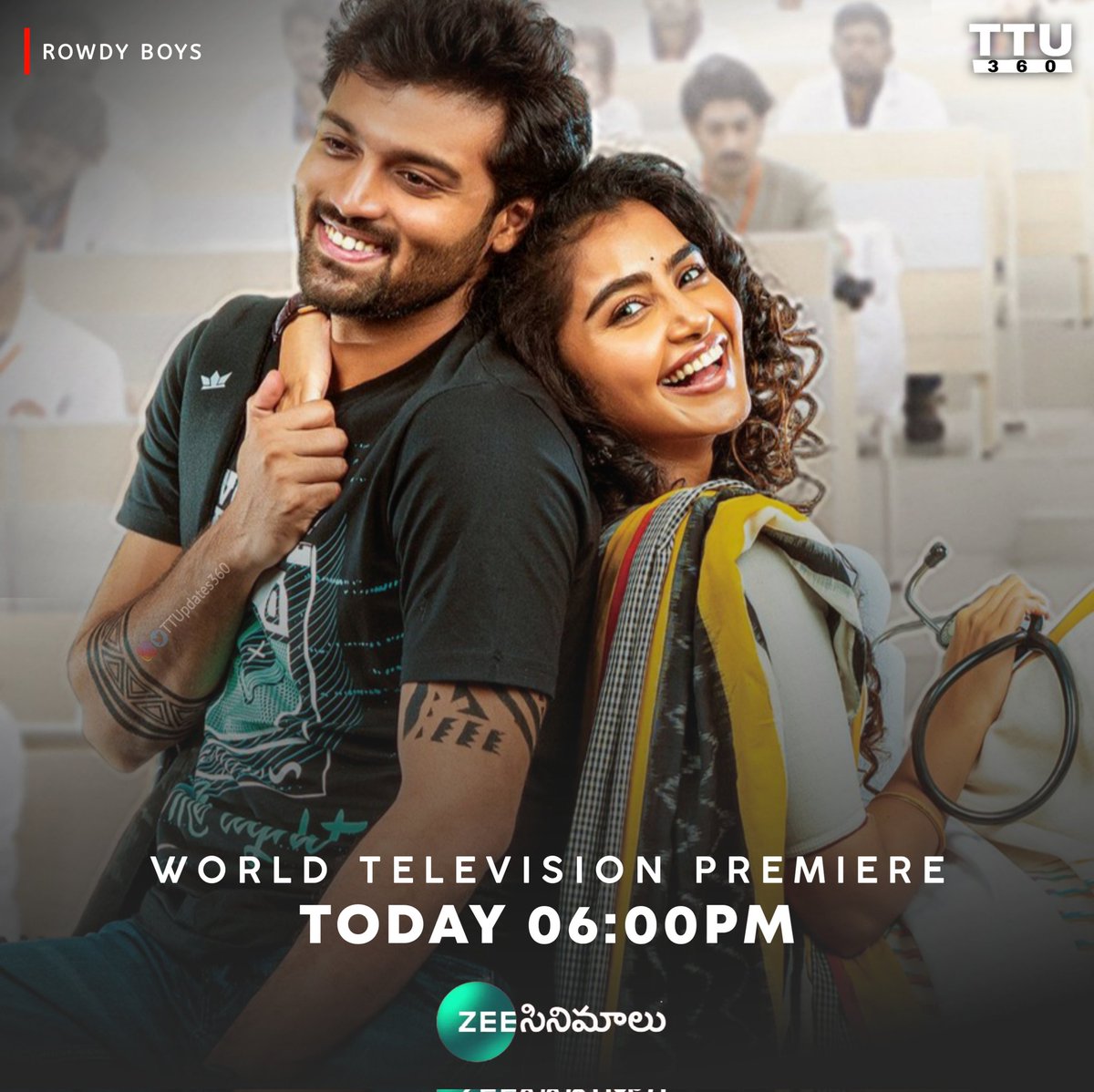 World Television Premiere
#RowdyBoys Today 06:00PM on @zeecinemalu

#RowdyBoysOnZEECinemalu 

#Ashish @anupamahere @KarthikRathnam3 @komaleeprasad @vikram_sahidev #SreeHarshaKonuganti @SVC_official @ThisIsDSP