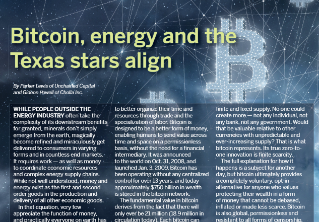 parkeralewis's tweet photo. Texas was always destined to be the #Bitcoin Mining Capital of the World. @GideonOPowell & I contributed an article to oil & gas publication @NAPE_Expo's April 2022 edition explaining bitcoin, mining, their relationship to energy + why Texas is king! Pg 56
https://t.co/5gFdsFyGo5 https://t.co/tnliFQNWmv