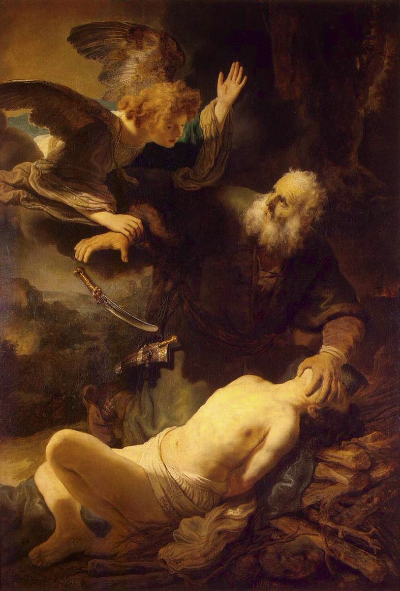 BlackBookHours's tweet photo. The Angel Stopping Abraham from Sacrificing Isaac (c. 1635)
Rembrandt https://t.co/oNKyPrmKZd