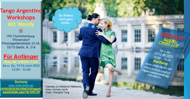 HsiaoWang's tweet photo. Tango Argentino new Workshops for Beginner on 11/12 of June 2022 from 12:00- 15:00 at VHS-CW, Prinzregentenstr. 34, 10715 Berlin.
Student discount: 20,40 Euro https://t.co/sdZ1dfACpY