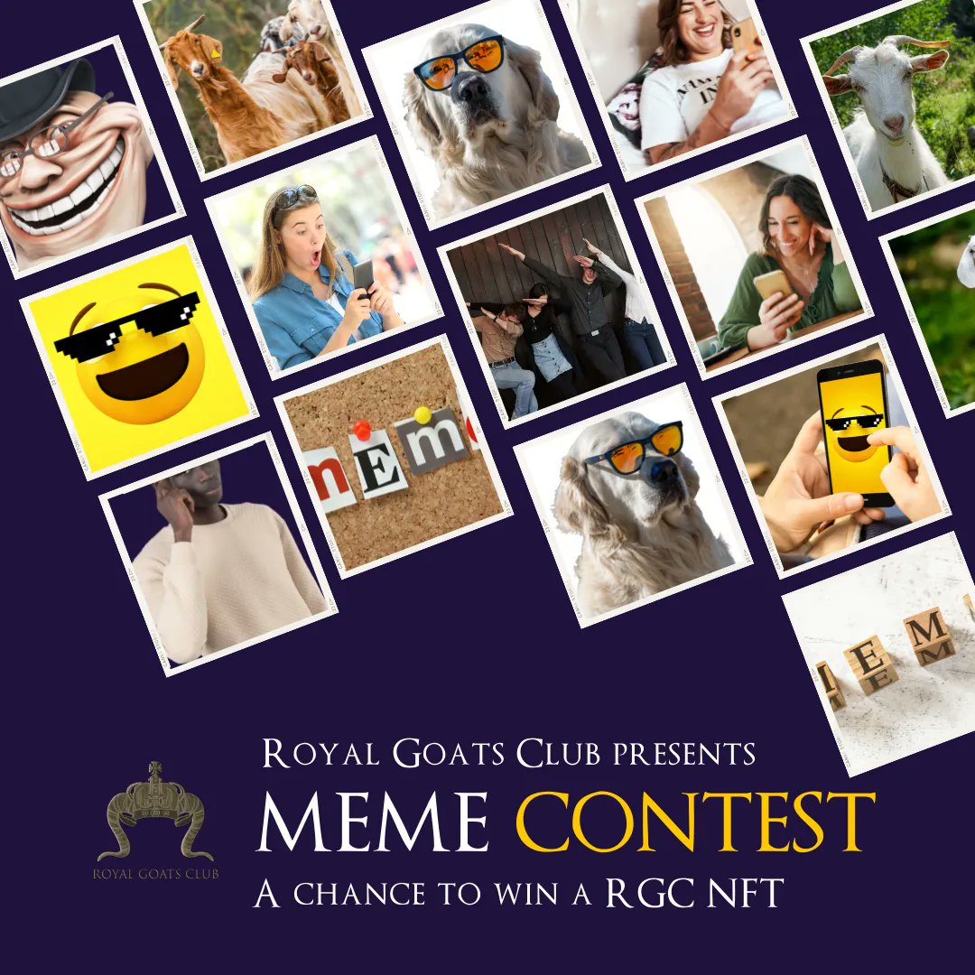RoyalGoatsClub's tweet photo. We are getting amazing memes from our members! Some of these are hilarious! If you haven't yet participated, we welcome you to submit your entries and get a chance to win a RGC NFT.
So let's see what you've got....
More details are in our discord.
#wintesla #NFTgiveaway #RGC https://t.co/cJRVqLd2Bs