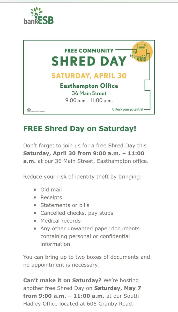 KateDalyRealtor's tweet photo. Shred events are the best! Check it out! Thank you #EasthamptonSavingsBank #bankESB https://t.co/OSHXqyBQxO