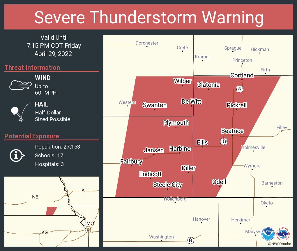 NWS Omaha on Twitter "Severe Thunderstorm Warning including Beatrice