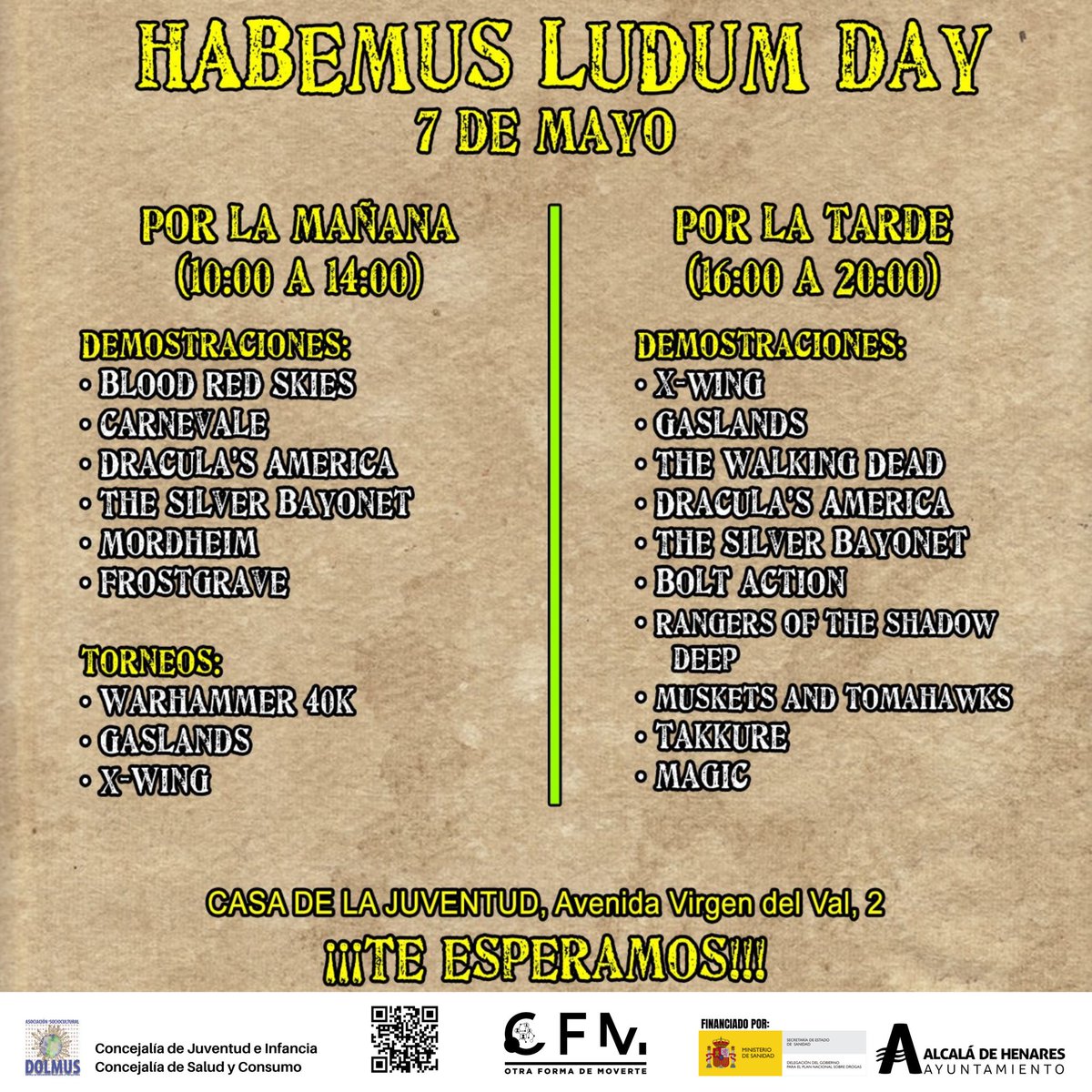 ¡¡ATENCIÓN!!
Volvemos a las andadas. Un nuevo día de puertas abiertas, el HLDay, se celebrará en una semana en la casa de la juventud. Un montón de actividades en un solo día:
habemus-ludum.com/single-post/ha…
#HLDay <a href="/OFMALCALA/">Otra Forma de Moverte</a> <a href="/AytoAlcalaH/">Ayuntamiento de Alcalá de Henares</a> #wargames #wargaming #miniaturas #demos #torneos