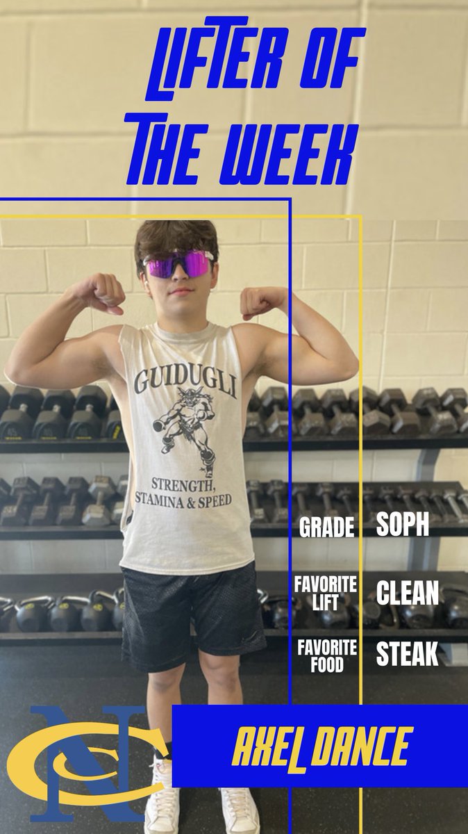 Introducing our first Lifter of The Week: Sophomore Axel Dance!! Axel has lead by example this off-season in the weight room #BredForSuccess #BuiltLikeAThoroughbred 💪🏻
