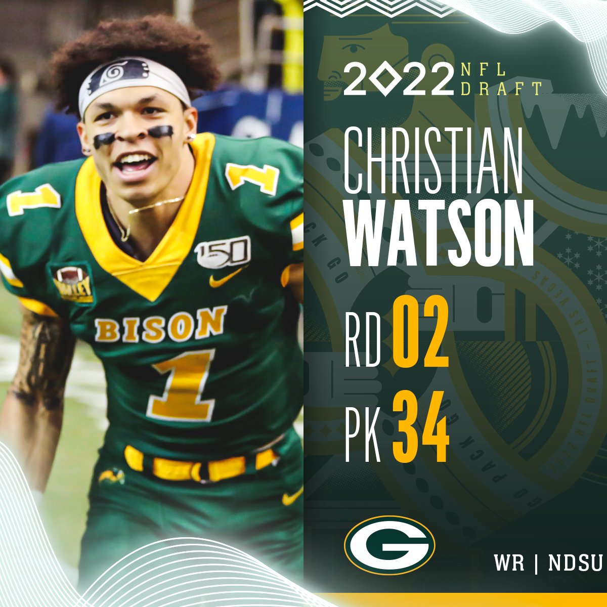 NFL on X: 'With the No. 34 overall pick in the 2022 @NFLDraft, the @packers  select Christian Watson! 