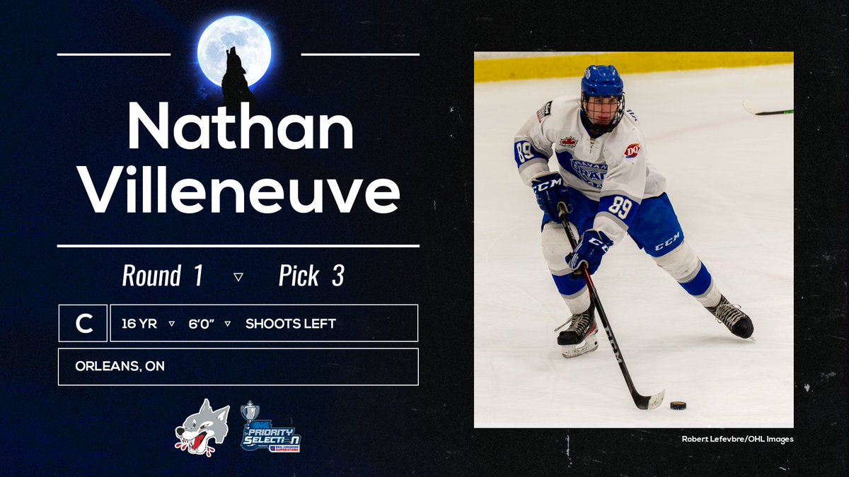 The Wolves🐺are proud to select <a href="/nathan_villy89/">Nathan Villeneuve</a> from Navan Grads U18 AAA with the 3rd pick in the 2022 #OHLDraft presented by <a href="/RealCdnSS/">Real Canadian Superstore</a> 

Welcome to the Pack, Nathan Villeneuve! Get #ReadytoRUN🐾 
👉sudburywolves.com/article/2022-o…