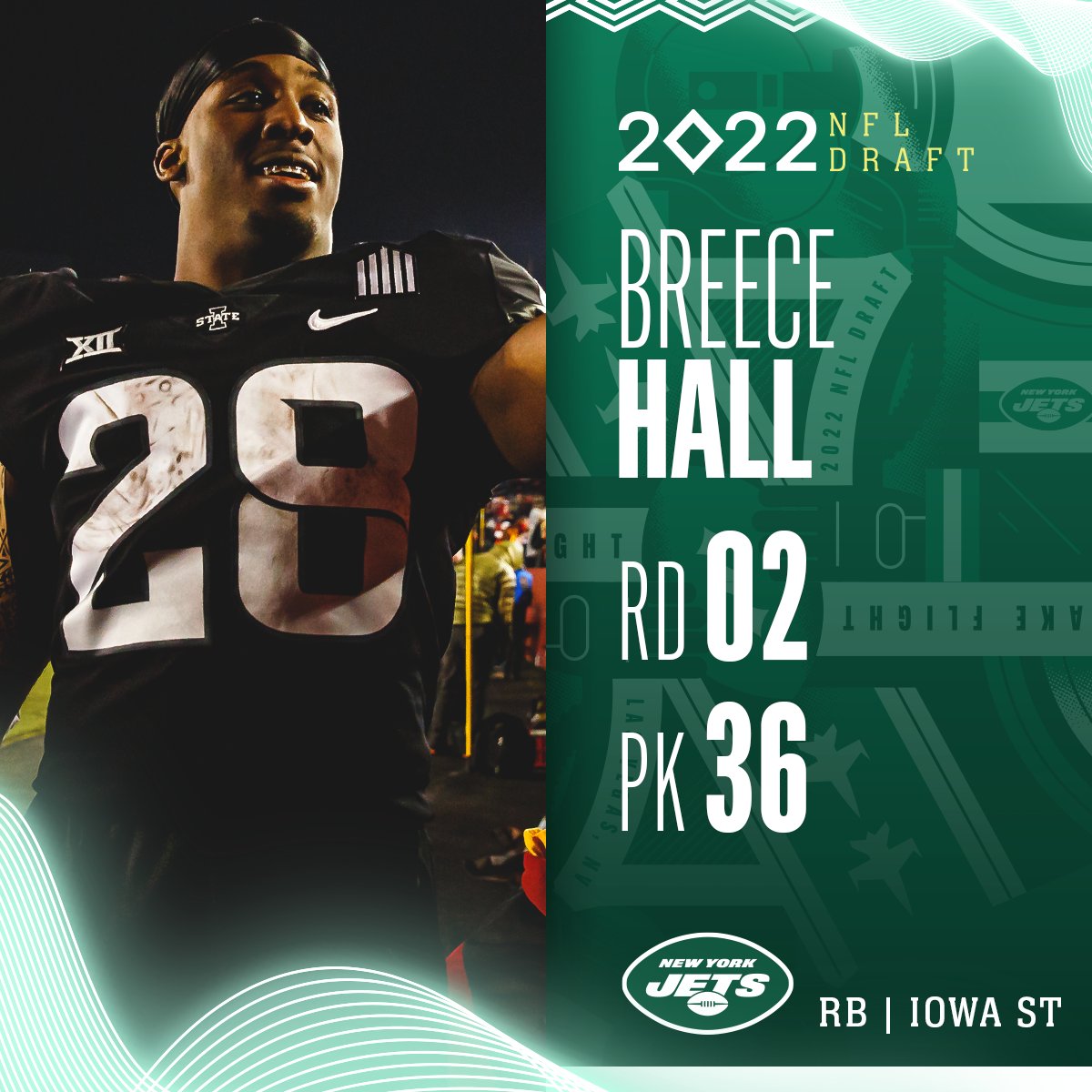 Jake Hummel on Twitter: 'RT @NFL: With the No. 36 overall pick in the 2022 @ NFLDraft, the @nyjets select Breece Hall! 