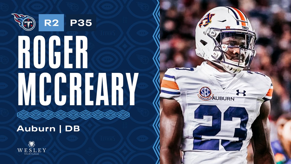 Titans's tweet photo. Welcome to Tennessee, Roger McCreary! #NFLDraft https://t.co/G3JkAYrCag