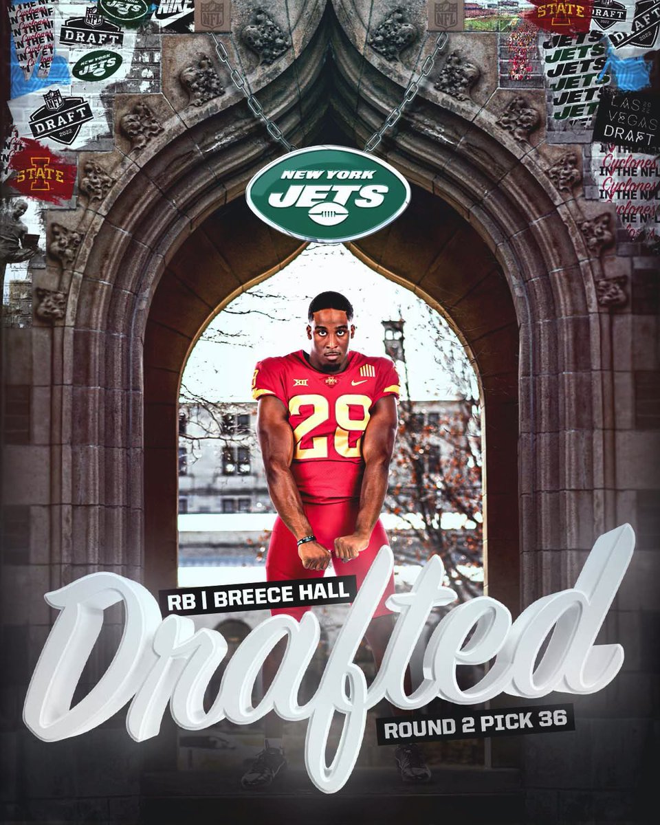 𝙈𝘼𝘿𝙀 𝙁𝙊𝙍 𝙏𝙃𝙄𝙎…

ISU ➡️ NYJ

<a href="/BreeceH/">Breece Hall</a> goes to the New York Jets!

🌪🚨🌪 

#NFLDraft