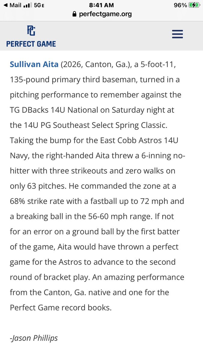 Sullivan Aita (@sullyaita12) on Twitter photo Thank you <a href="/PGYouthBB/">Perfect Game Youth</a> <a href="/PG_Georgia/">Perfect Game Georgia</a> and <a href="/JPrecspecs/">Jason Phillips</a> for the write up. @ECB14uAstros <a href="/Official_ECB/">East Cobb Baseball</a> Thank you <a href="/PGYouthBB/">Perfect Game Youth</a> <a href="/PG_Georgia/">Perfect Game Georgia</a> and <a href="/JPrecspecs/">Jason Phillips</a> for the write up. @ECB14uAstros <a href="/Official_ECB/">East Cobb Baseball</a>