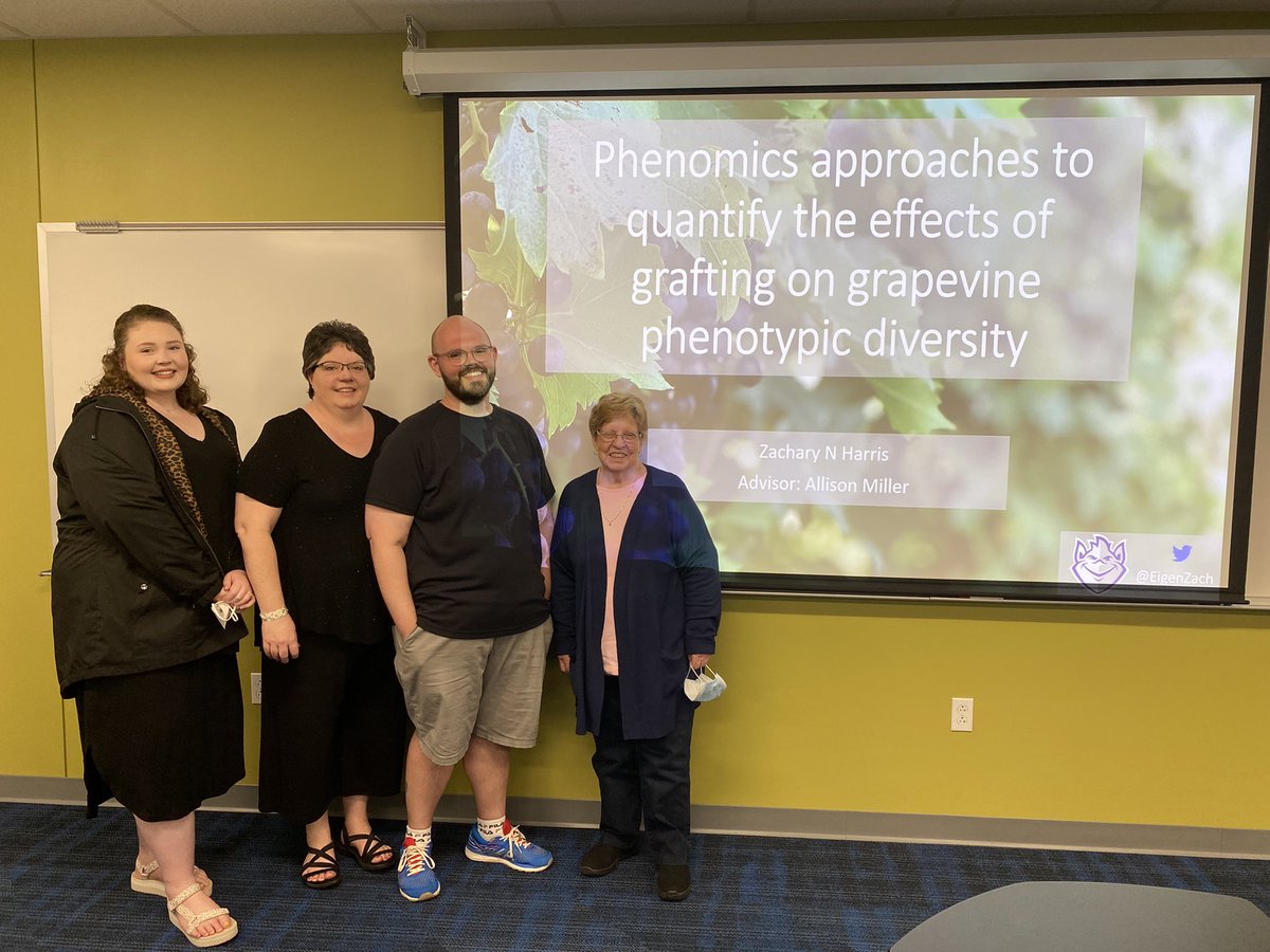Please join me in congratulating Dr. Zach Harris <a href="/EigenZach/">Zachary Harris</a> who beautifully and convincingly defended his dissertation today <a href="/SLU_Official/">Saint Louis University</a> <a href="/SLUBiology/">SLUBiology</a> <a href="/DanforthCenter/">Danforth Center</a>! #firstgen college student, now PhD, celebrating here with his family. Great job Zach!!! 🍇