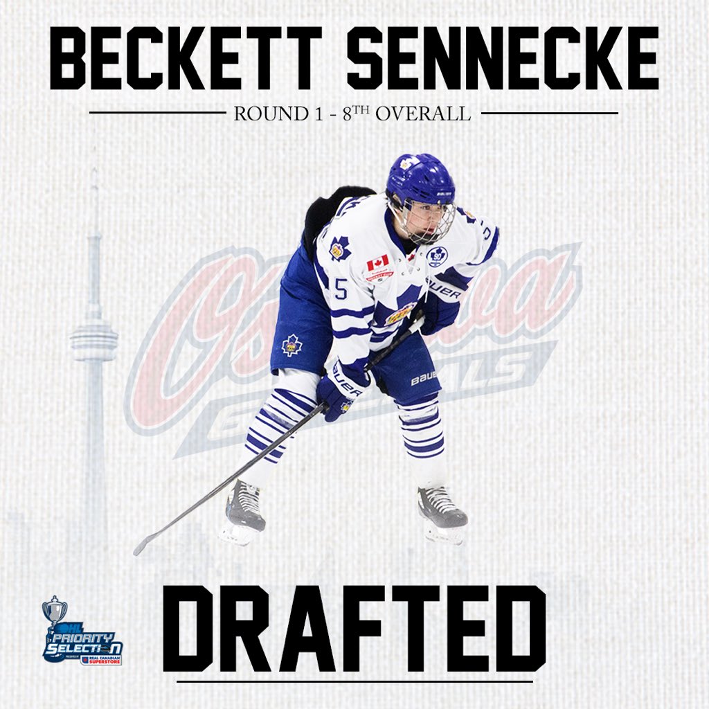 Congratulations Beckett Sennecke on being selected 8th overall by the <a href="/Oshawa_Generals/">Oshawa Generals</a> !