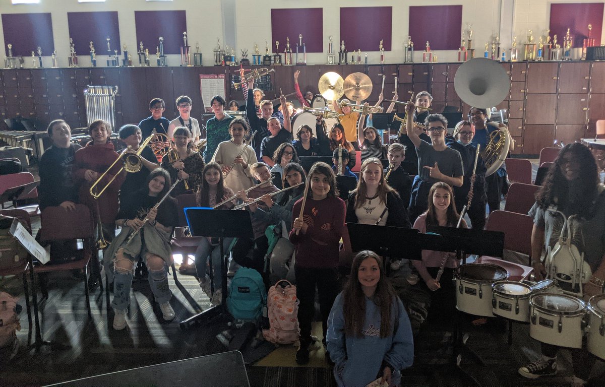 jths_mb's tweet photo. Even though the student vs. faculty basketball game was postponed due to a power outage, the JTMS band members still had a great time preparing their pep band music! https://t.co/BDfVZzhN5F