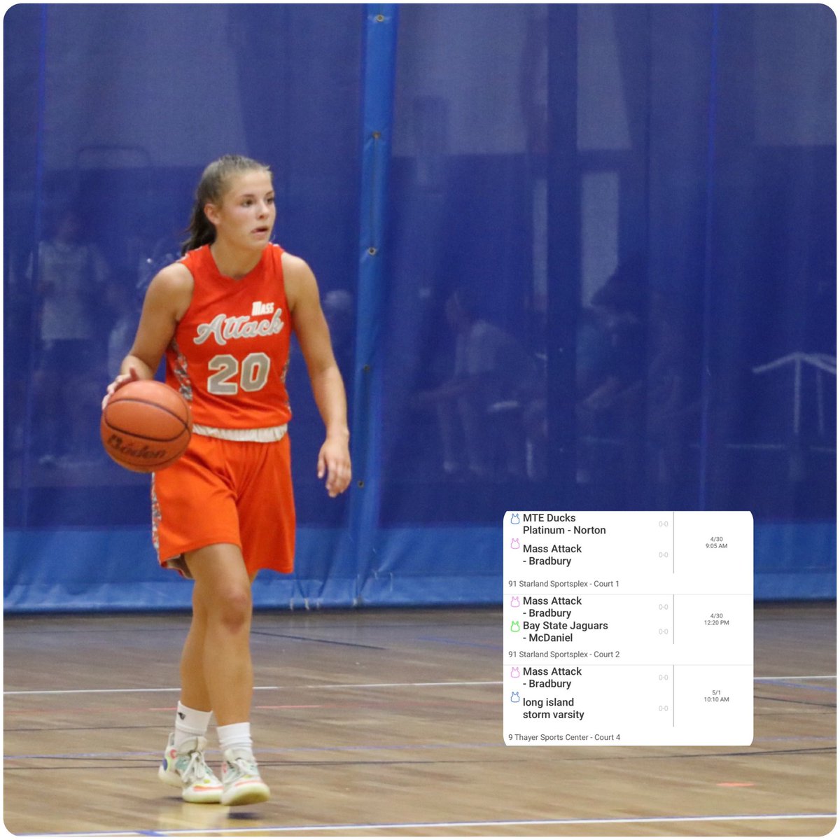bradburysoph's tweet photo. My schedule for this weekends @ZeroGravityBB MA States tourney! @MassAttackAAU #alwaysontheattack https://t.co/R4aK8M9ZQn