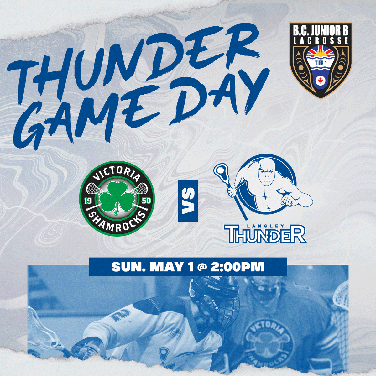 ThunderJrTier1's tweet photo. Game day as we welcome @JrShamrocks to kick off our @bc_jrb_lacrosse season #ThunderLAX https://t.co/0ukOo08uf3
